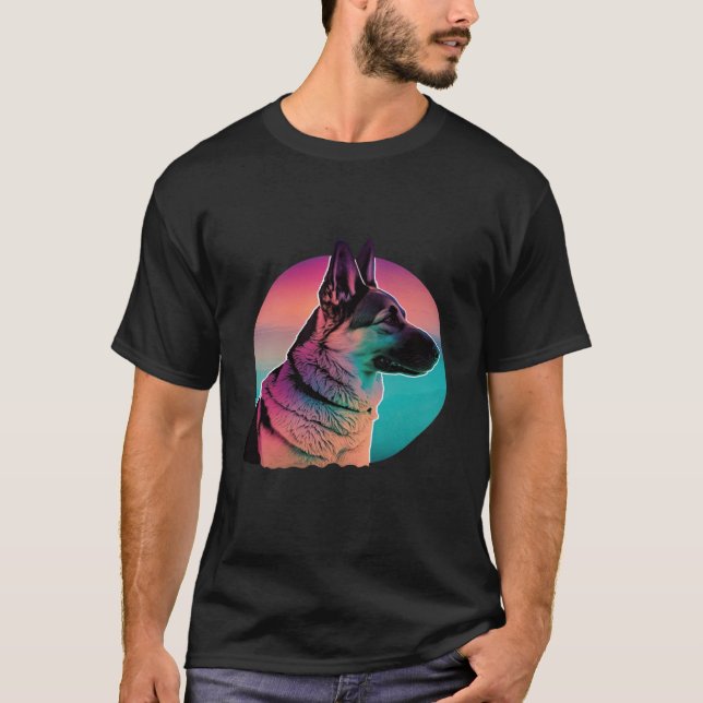 Camiseta German Shepherd Vaporwave Retrowave Aesthetic (Frente)
