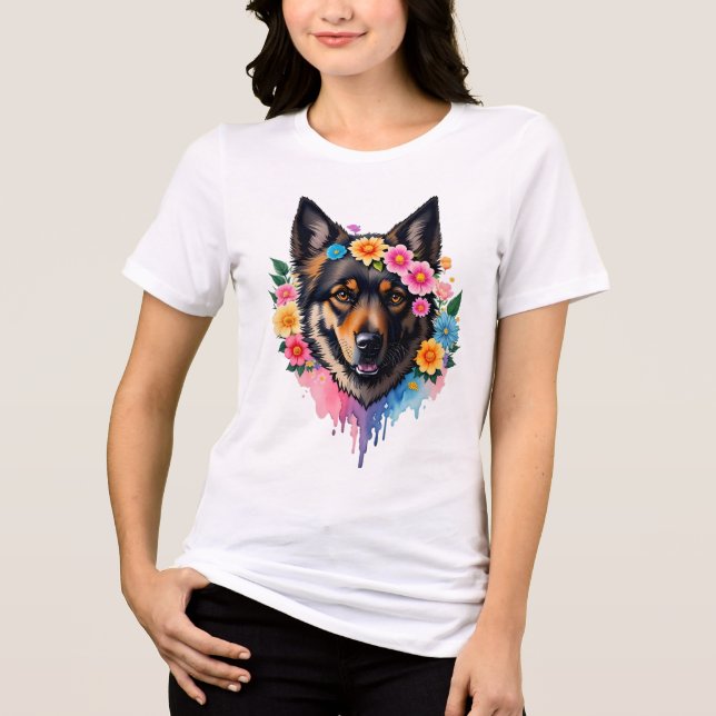 Camiseta German Shepherd Wildflower Crown Floral Dog  (Frente)