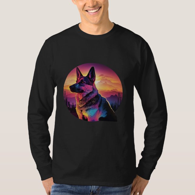 Camiseta German Shepherd with a Nostalgic 80s Retrowave Aes (Frente)