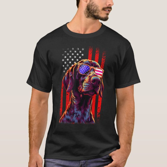 Camiseta German Shorthaired Pointer Dog American Flag 4th O (Frente)