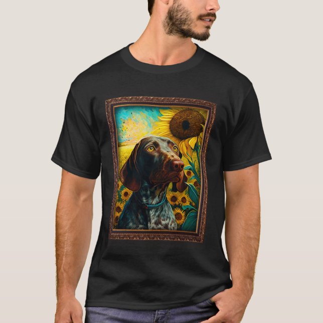 Camiseta German Shorthaired Pointer Painting Sunflower Flow (Frente)
