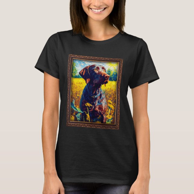 Camiseta German Shorthaired Pointer Painting Sunflower Flow (Frente)