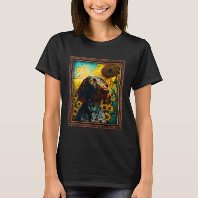 Camiseta German Shorthaired Pointer Painting Sunflower Flow (Frente)