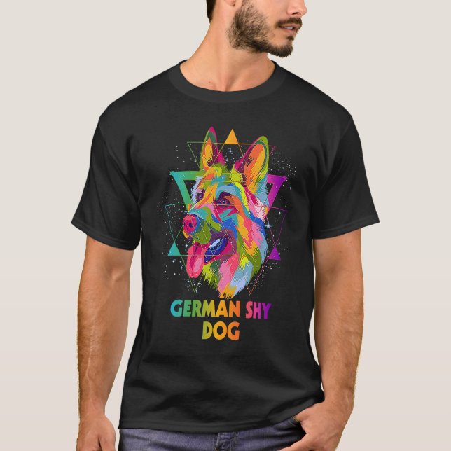 Camiseta German Shy Dog German Shepherd Animal Pun Shepard (Frente)