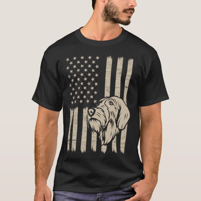 Camiseta German Wirehaired Pointer American USA Flag (Frente)