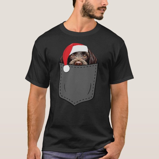Camiseta German Wirehaired Pointer Dog Hat Christmas Pocket (Frente)