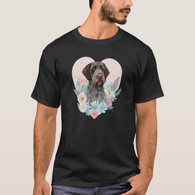 Camiseta German Wirehaired Pointer Mom Valentines Day Flora (Frente)