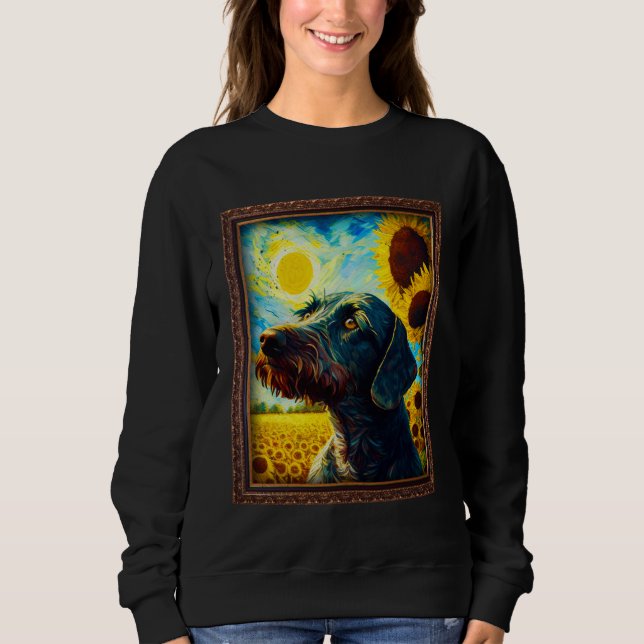Camiseta German Wirehaired Pointer Painting Sunflower Flowe (Frente)