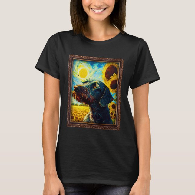 Camiseta German Wirehaired Pointer Painting Sunflower Flowe (Frente)