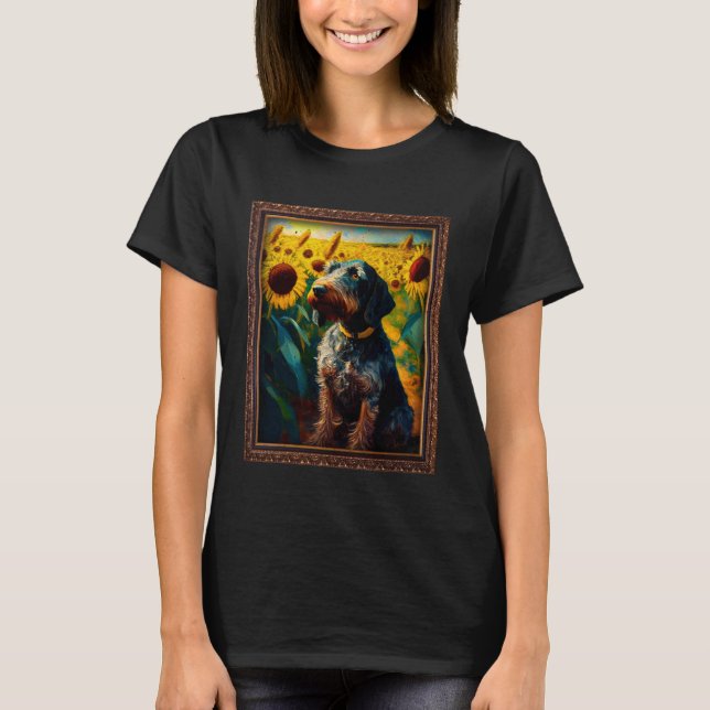 Camiseta German Wirehaired Pointer Painting Sunflower Flowe (Frente)