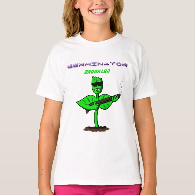 Camiseta Germinador cyborg planta engraçada desenho animado (Frente)