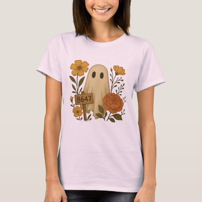 Camiseta Ghost 8647 - Sinal Sutil Anti-Trump Halloween Flor (Frente)