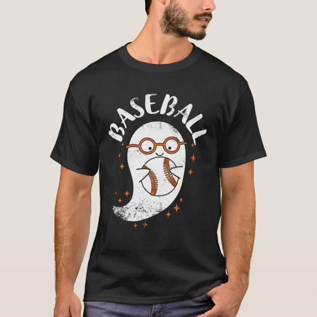 Camiseta Ghost Bonito Baseball Engraçado Beisebol Halloween (Frente)