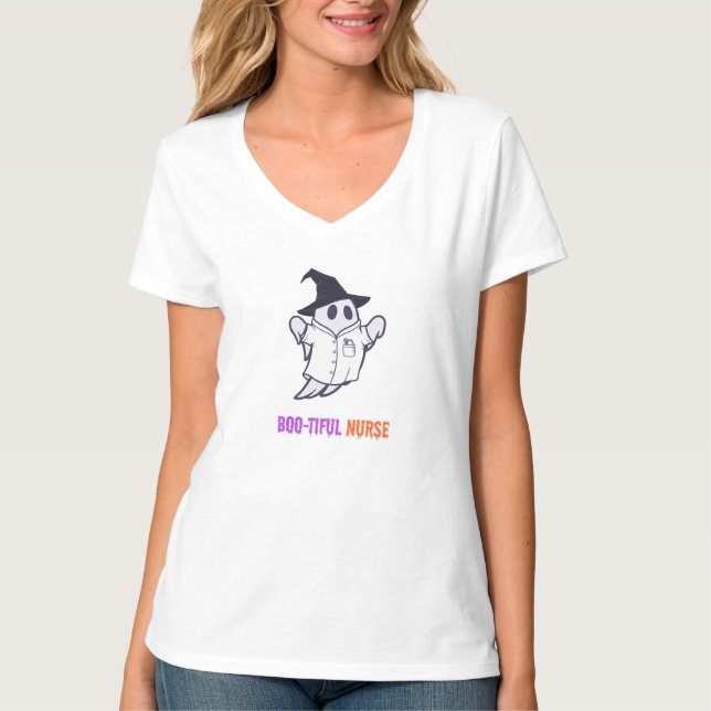 Camiseta Ghost Bonito de Enfermeira Halloween (Frente)