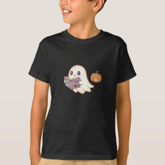 Camiseta Ghost Bonito Lendo Caricatura de Halloween de Livr
