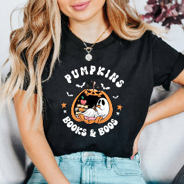Camiseta Ghost Bonito Lendo "Pumpkins Books & Boos" Retroce