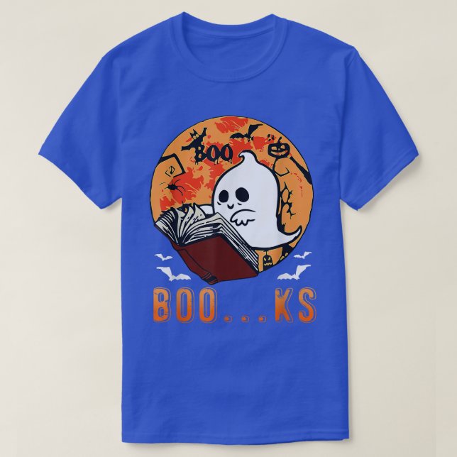 Camiseta Ghost Book Bonito Lendo Professor de Halloween Eng (Frente do Design)