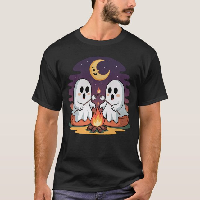 Camiseta Ghost Campfire Marshmallow Cute Cozy Halloween (Frente)