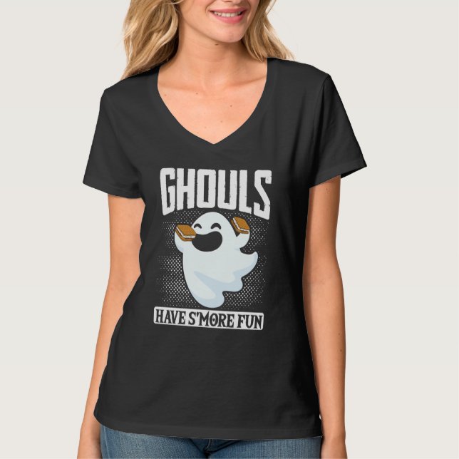 Camiseta Ghost Camping Halloween Ghouls Have SMore Fun Cost (Frente)