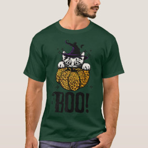 Camiseta Ghost Cat Boo Pet Peekaboo Halloween Cat Lepard P