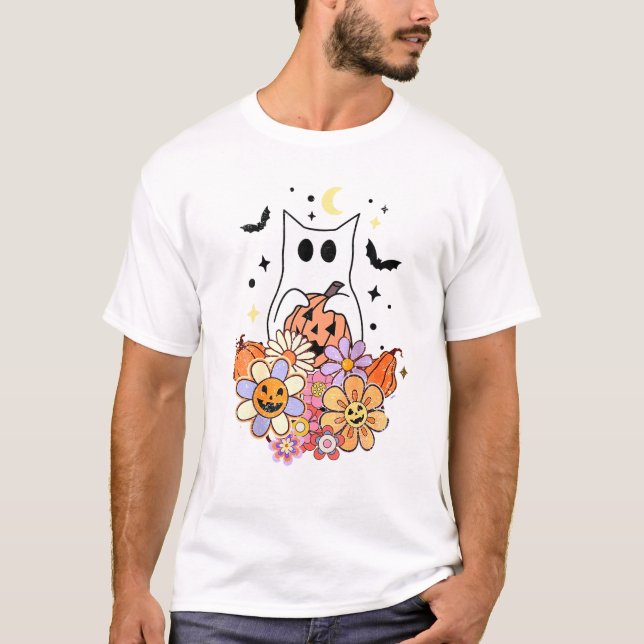Camiseta Ghost Cat Halloween Costume (Frente)