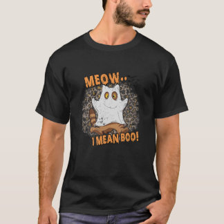 Camiseta Ghost Cat Meow Quero Dizer Boo Pumpkin Moon Hallow