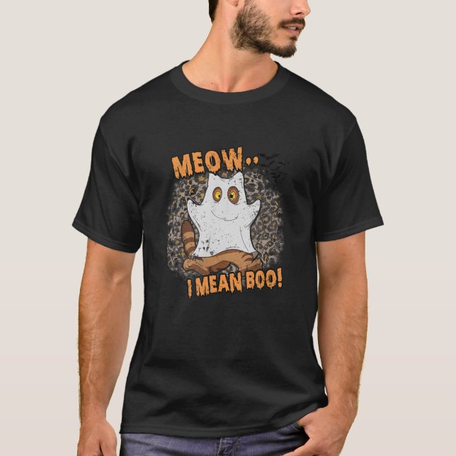 Camiseta Ghost Cat Meow Quero Dizer Boo Pumpkin Moon Hallow (Frente)