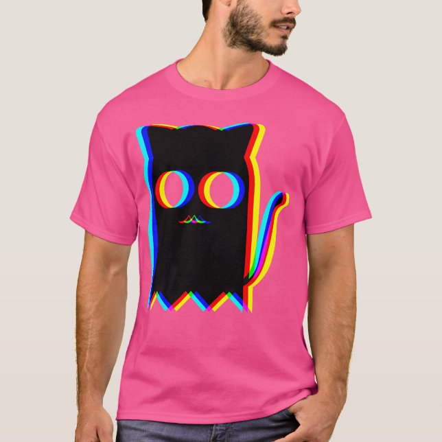Camiseta Ghost Cat Trippy Vaporwave Halloween Techno Rave E (Frente)