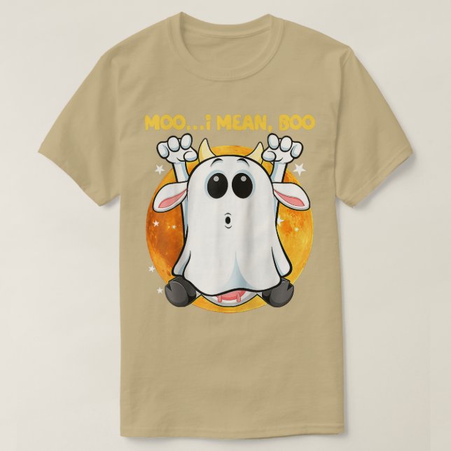 Camiseta Ghost Cow Moo I Mean Boo Pumpkin Moon Halloween Co (Frente do Design)