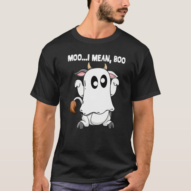Camiseta Ghost Cow Moo I Quer Dizer Boo Halloween, Vaca Lov (Frente)