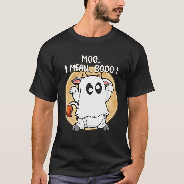 Camiseta Ghost Cow Moo I quer dizer Boo Pumpkin (Frente)