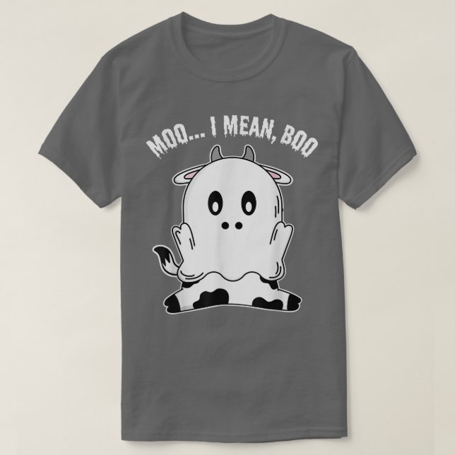 Camiseta Ghost Cow Moo I quer dizer Boo Pumpkin Halloween F (Frente do Design)