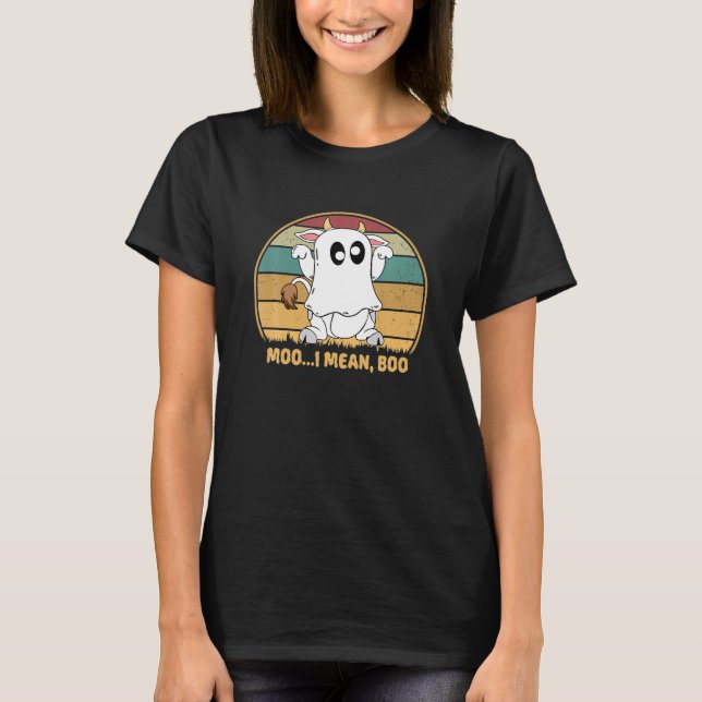 Camiseta Ghost Cow Moo Quero Dizer Boo Pumpkin Moon Hallowe (Frente)