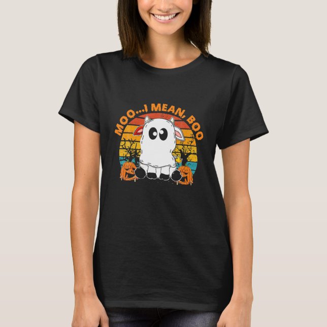 Camiseta Ghost Cow Moo Quero Dizer Boo Pumpkin Moon Hallowe (Frente)