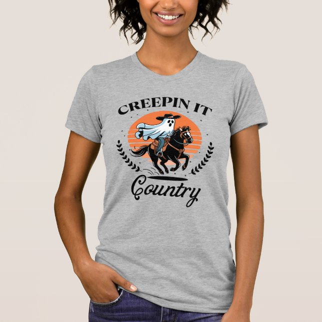 Camiseta Ghost Cowboy Andando Halloween de Cavalo (Frente)