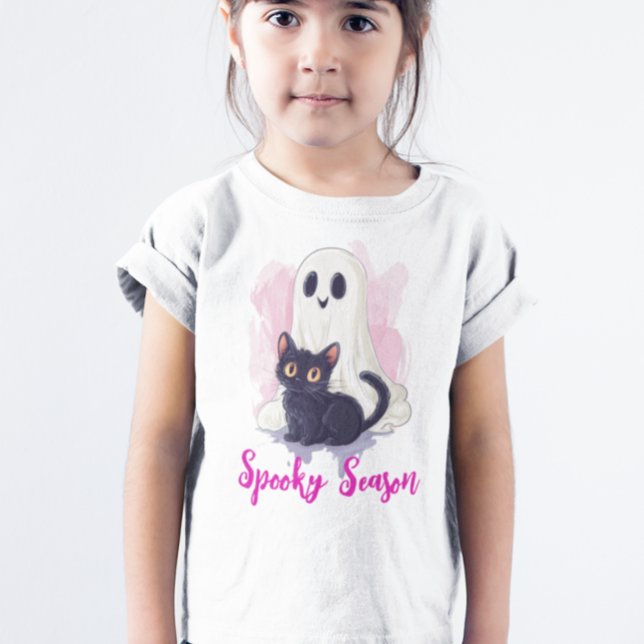 Camiseta Ghost Cute Black Cat Pink Spooky Season (Criador carregado)