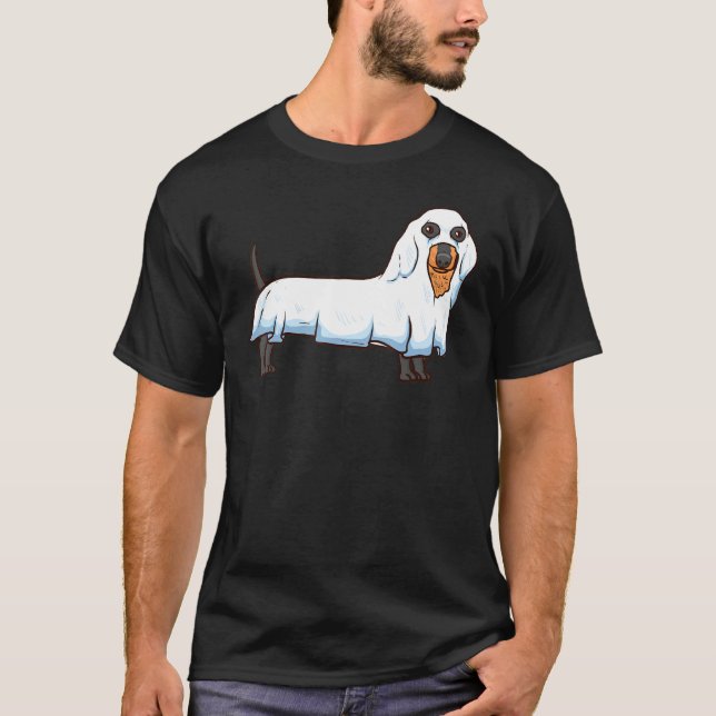 Camiseta Ghost Dachshund Spooky Dog Wiener Halloween Costum (Frente)