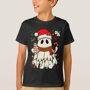Camiseta Ghost de Natal bonito segurando canas de bolos de 