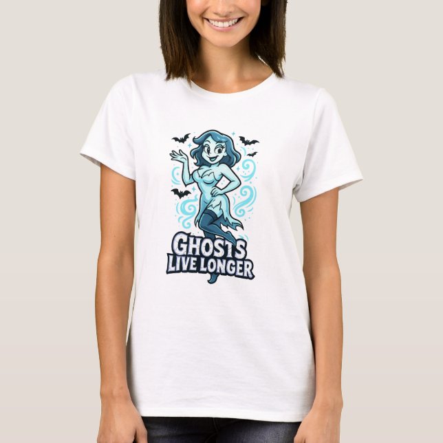 Camiseta Ghost de Pin-Up do Cartoon - Fantasmas vivem mais  (Frente)