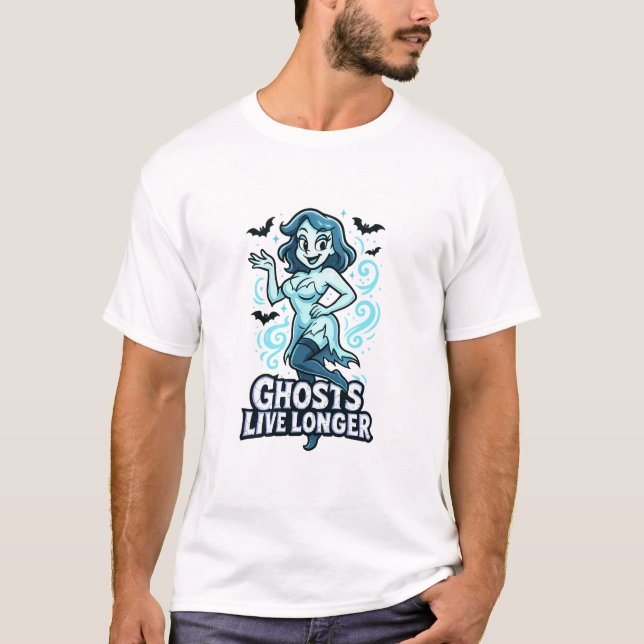 Camiseta Ghost de Pin-Up do Cartoon - Fantasmas vivem mais  (Frente)