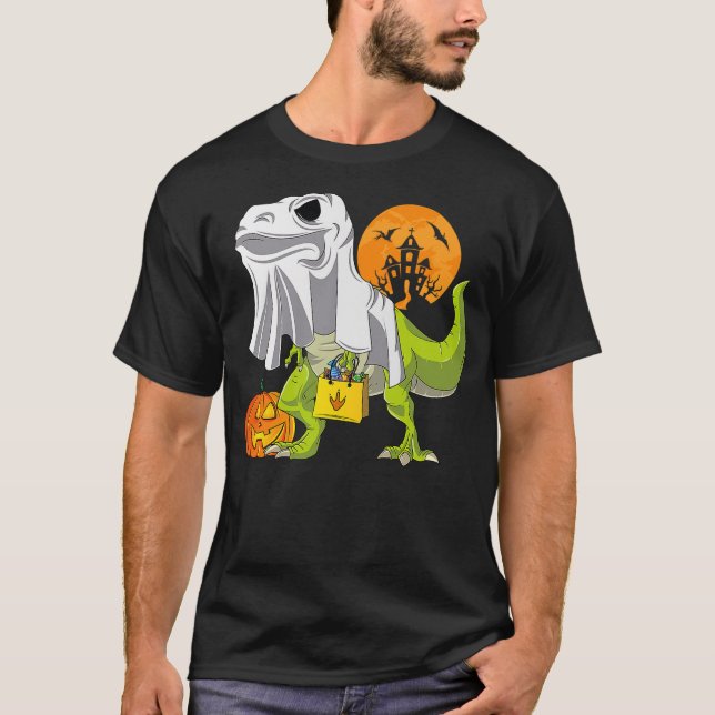 Camiseta Ghost Dinosaur Funny T Rex Halloween Shirt For Boy (Frente)