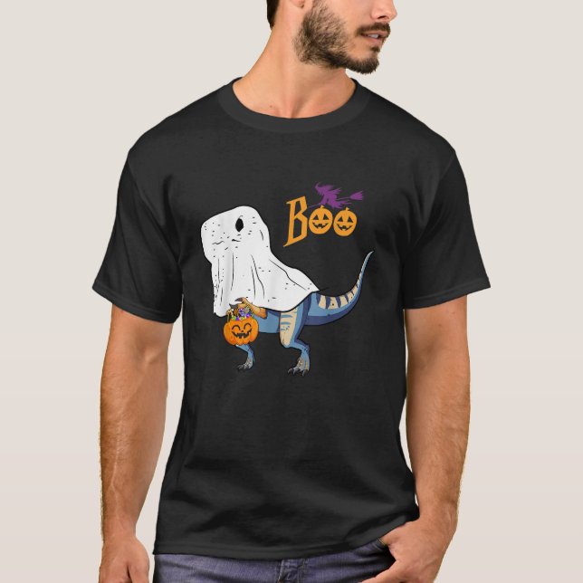 Camiseta Ghost Dinosaur T rex Engraçado Boo Halloween Homen (Frente)