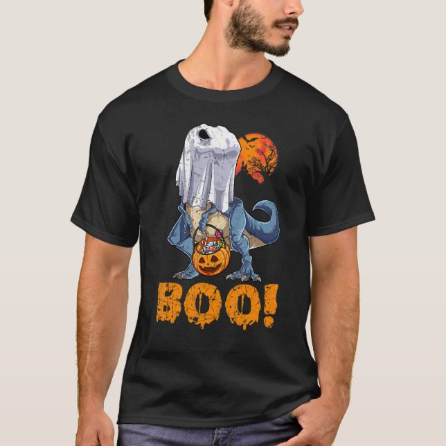 Camiseta Ghost Dinosaur T rex Engraçado Boo Halloween Homen (Frente)