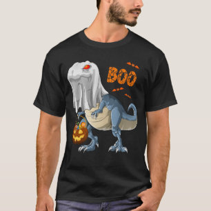 Camiseta Ghost Dinosaur T rex Engraçado Boo Halloween Pumpk