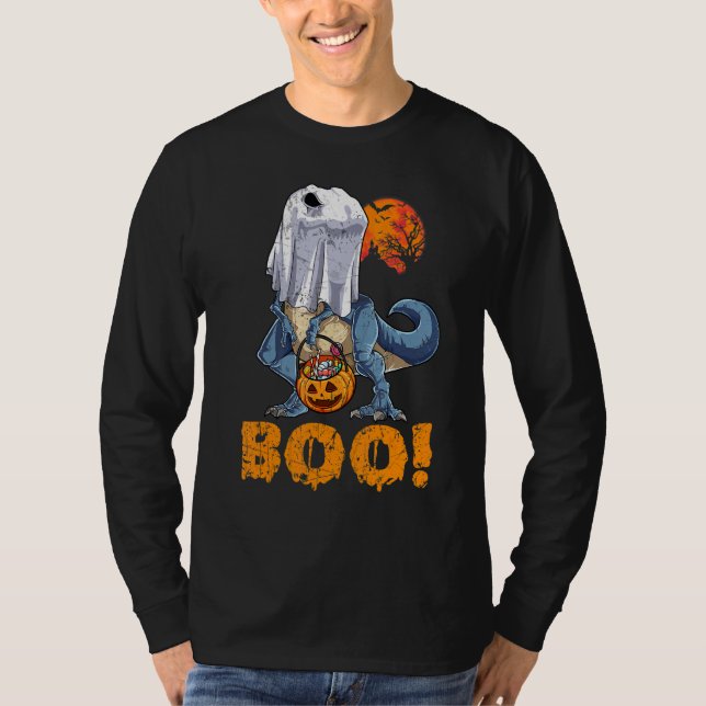 Camiseta Ghost Dinosaur T rex Funny Boo Halloween Boys Men  (Frente)