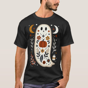 Camiseta Ghost Folk Art Floral Autumn Fall Pumpkin Spooky H
