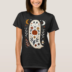 Camiseta Ghost Folk Art Floral Autumn Fall Pumpkin Spooky H