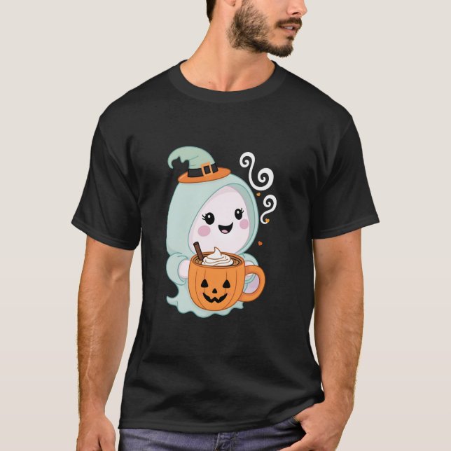 Camiseta Ghost Ghost Bebendo Pumpkin Spice Latte Ghost Hall (Frente)