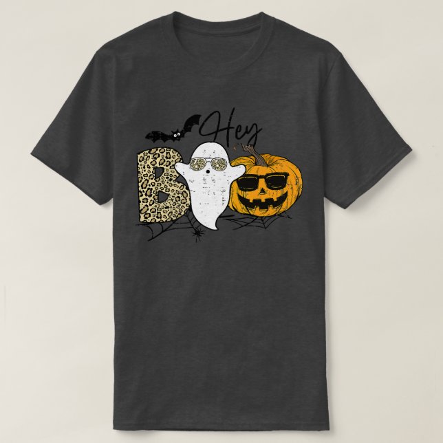 Camiseta Ghost Ghost Halloween Pumpkin Face Leopard Ei Boi (Frente do Design)