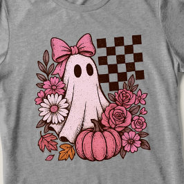 Camiseta Ghost Girl retrorada cor-de-rosa com Arco Hallowee